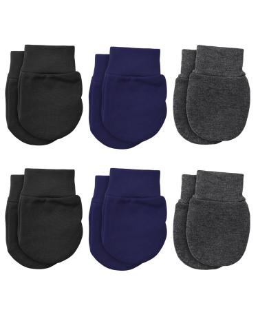 Yolev 6 Pairs Newborn Baby Mittens Infant Toddler Gloves Soft Cotton No Scratch Mittens Gloves for 0-6 Months Baby Boys Girls Navy Blue Dark Gray Black