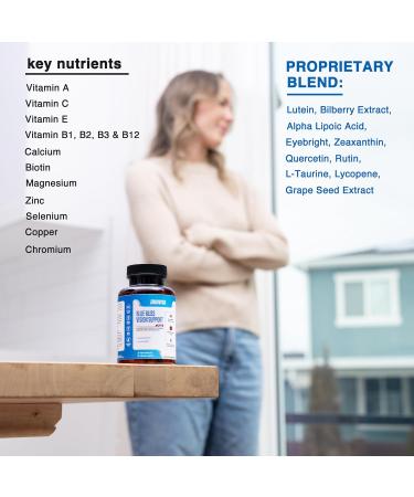 Blue Bliss Vision Support - Eye Vitamins with Lutein Biotin Bilberry and Zeaxanthin - Vitamin Supplement for Vision Health and Preservation for Adults Seniors 60 Veggie Capsules 30 Day Supply 60ct. Bottle - Buy Online on GoSupps.com