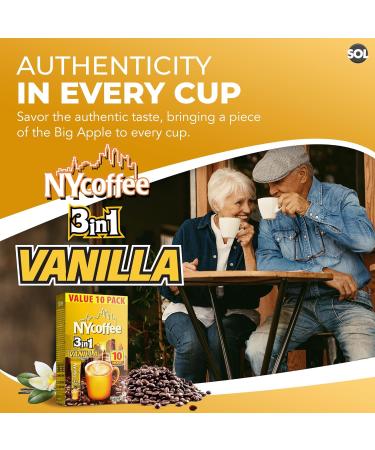 SOL 100pk Bulk NY 3 in 1 Coffee Sachets Vanilla Latte and SOL Stickers Case Pack NY Coffee 10 x 10 Coffee Sachets 3in1 - Bundle - Buy Online on GoSupps.com