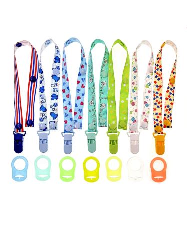 JZK 7 x Multicolor Silicone Baby Dummy Clip Ring for Boys + 7 x Pacifier Clip Dummy Holder Straps for Boys Suitable for Baby mam soothers boy's