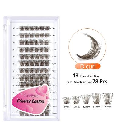 DIY Cluster Lash Extensions 78 PCS | Crislashes Soft Lash Clusters 13 Rows | Reusable at Home | F13 Mix 8-16mm | Brown-D-Curl-mix8-16 - Buy Online on GoSupps.com
