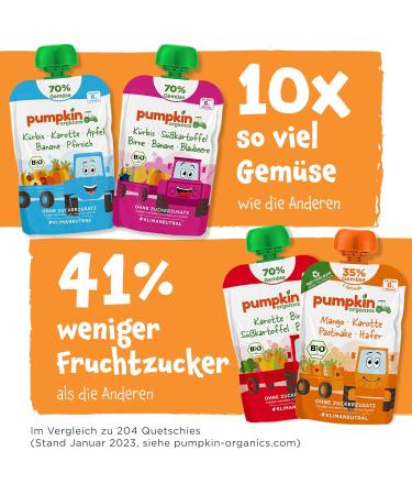 Pumpkin Organics Bio Vegetables Quetschies 8 Pack - Sugar-Free Baby Food with Sweet Potato Apple Spinach (Gluten-Free & Vegetarian) - Ideal for Babies 6 Months+ - Buy Online on GoSupps.com