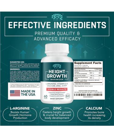 Height Growth Maximizer - USA Made Calcium, Vitamin D3 & Zinc Blend - Height Growth Pills for Kids & Adults - Bone Strength Support - 30 Servings - Buy Online on GoSupps.com