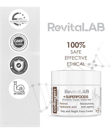RevitaLAB - Moisturizing and anti-aging collagen day and night cream enriched with hyaluronic acid superfoods and UVA/UVB filter for people aged 30 to 45 50 ml (pack) - Buy Online on GoSupps.com