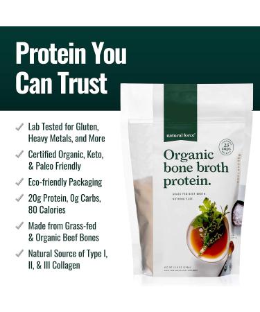 Natural Force Grass Fed Organic Whey Protein Powder Unflavored - 16 oz Pure Organic Bone Broth Protein Powder 10.8 oz - Buy Online on GoSupps.com