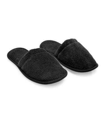 Arus Men's Cotton Slippers Turkish Terry Cloth for Spa and Bath Black Medium Wide