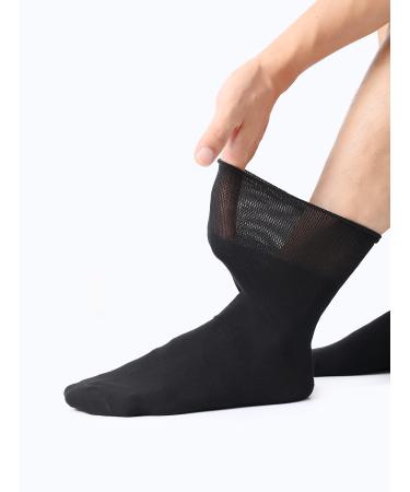 Polawind Mens Diabetic Socks Size 10-13 Wide Loose top Men's Edema Neuropathy Ankle Socks for Men Loose Extra Wide Non Binding Diabetes Sock 1 & 3 & 6 Pair Packs (1 Pair Black) One Size Black