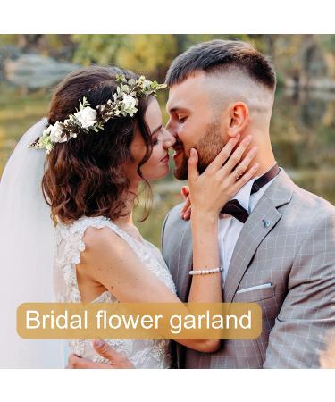 Handmade Cream White Flower Crown Garland Headpiece for Bridal Wedding and Festivals - Buy Online on GoSupps.com