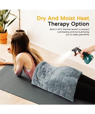 Large 3.4lb Weighted Heating Pad for Back Pain Relief - Fast Heating, 4 Levels, Auto Shut Off - Dry/Moist Therapy Options - Washable - 20x24 Grey - Buy Online on GoSupps.com