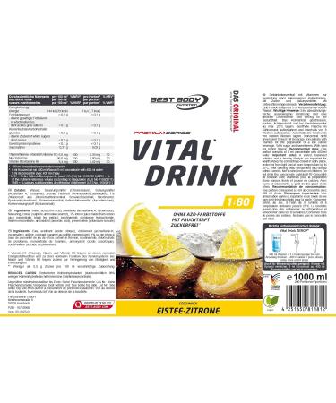 Best Body Nutrition Vital Drink Zerop - Sugar-Free Iced Tea Lemon Concentrate 1000ml - Makes 80 Liters of Refreshing Beverage - Buy Online on GoSupps.com