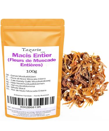 Tazarin LTD 100g Whole Macis - Whole Nutmeg Flowers - Intense Aroma & Taste - 100% Natural Pure & No Additives | TazarinLtd