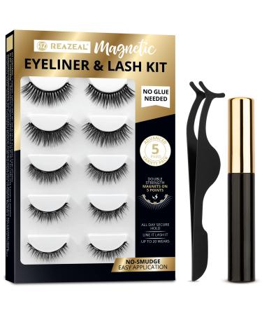 Magnetic Eyelashes, Magnetic lashes, Magnetic Eyelash kit, Magnetic Eyeliner with Magnetic False Lashes Natural Look-No Glue Needed (5 pairs) 5 Pair (Pack of 1)