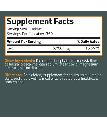 Bronson Biotin 5000 MCG - High Potency Beauty Support for Hair, Skin, Nails & Energy - Non-GMO, 360 Vegetarian Tablets - Buy Online on GoSupps.com