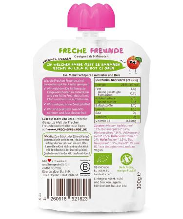 Cheeky Friends Bio Quetschie Fruit Porridge Apple Banana Raspberry & Blueberry (600g) for Babies & Children | 6-Pack Squeeze Bags - Buy Online on GoSupps.com