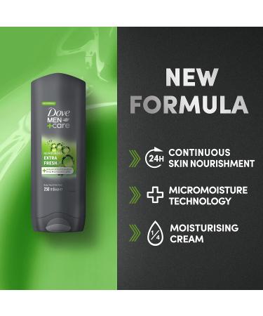 Dove Men+Care 3-in-1 Extra Fresh Body Wash for Men 250ml - 24-Hour Nourishing Micromoisture Technology - Pack of 1 - Buy Online on GoSupps.com