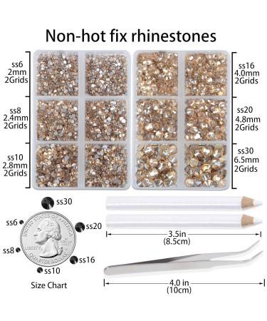 Buy LPBeads 6000 Pieces Champagne Non Hotfix Rhinestones - 6 Sizes Round Crystal Glass Flat Back Includes Tweezers & Picking Pen for Nail Art & DIY Crafts - Buy Online on GoSupps.com