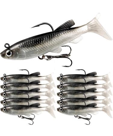 Fishing Lures for Bass, VMSIXVM Fishing Jig Head Swim Shad Lure, Soft Plastic Swimbaits with Paddle Tail, Trout Bass Sinking Baits Kit for Saltwater/Freshwater, Fishing Gear and Fishing Gifts A2-Weedness Pre Rigged Swim Baits-10pcs- 3.15inch