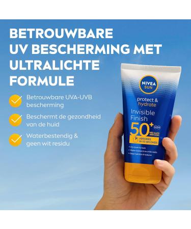  NIVEA SUN NIVEA SUN Invisible Finish Protect & Hydrate Sunscreen Lotion SPF 50+ 150 ml Water-resistant sunscreen Protects and Hydrates High Protection for Face and Body - Buy Online on GoSupps.com