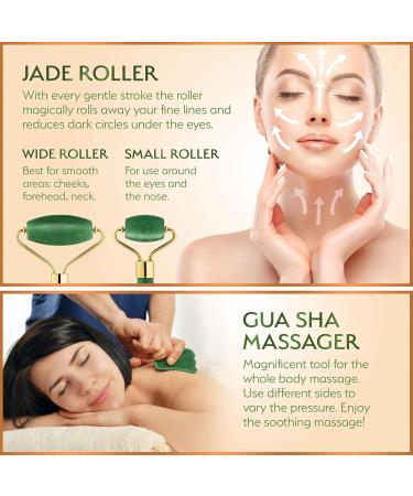 3-in-1 Derma Roller Jade Roller & Gua Sha Set - Safe Microneedling at Home with Titanium & REAL Jade Tools - Buy Online on GoSupps.com