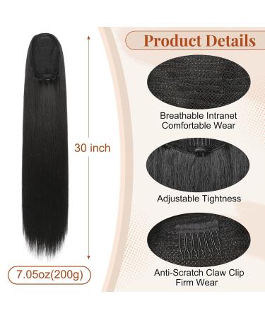Flufymooz 76 cm Natural Black Ponytail Extension - Curly & Straight Styles for Women | Horse-Tailed Synthetic Hair - Buy Online on GoSupps.com