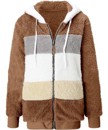 Hanxiulin Women's Fleece Jacket - Windproof Plush Coat Thick Synthetic Fur Light Outdoor Casual Fashion in Khaki - Buy Online on GoSupps.com