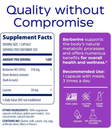 Enzymedica, Berberine Supplement HCl, 510mg, for Overall Health and Wellness, Vegan, No Artificial fillers, Clean Label, 120 Count 120 Count (Pack of 1) - Buy Online on GoSupps.com