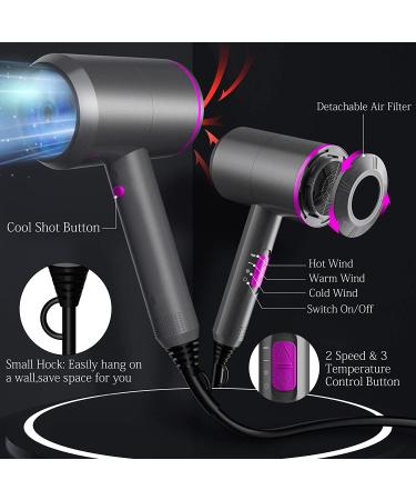 Fezax Ionic Hair Dryer 2000W Salon Performance AC Motor - Professional Blow Dryer for Fast Drying - 3 Heat, 2 Speed, Cold Settings - Ideal for Home, Travel, Hotel - Buy Online on GoSupps.com