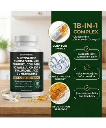Arthronaturals 18 in 1 Joint Supplement with Glucosamine Chondroitin MSM Hyaluronic Acid Omega-3 and More for Provides Joint Support Improves Mobility & Long Term Health Vegan - 60 CPS (1) - Buy Online on GoSupps.com