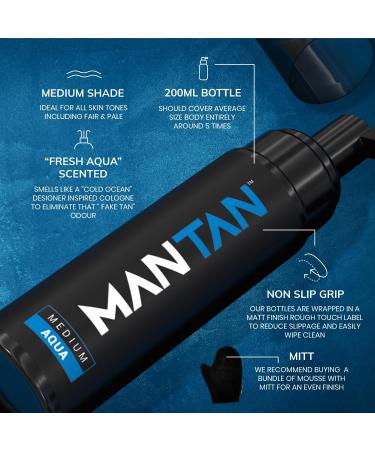MANTAN Fake Tan Mousse For Men - Aqua Scented Medium Shade 200ml Foam Self Tan Bronzer for all over the body - Buy Online on GoSupps.com