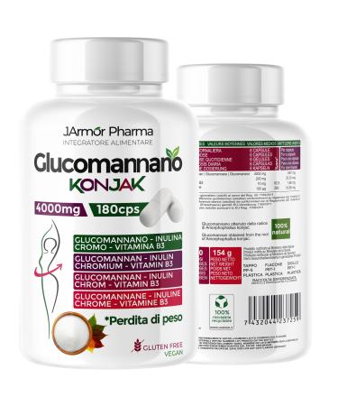 Konjac Appetite Suppressant 180 Capsules 4000 Mg | Glucomannan Weight Loss | Powerful and Effective Appetite Suppressant | With Inulin Chrome and