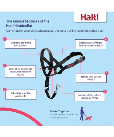 HALTI Headcollar Size 3 & HALTI Training Lead Size Large Black - Bestselling Dog Head Harness and Dog Lead to Stop Puling on the Lead. Lightweight Adjustable and Easy to Use. Ideal for Medium Dogs. - Buy Online on GoSupps.com