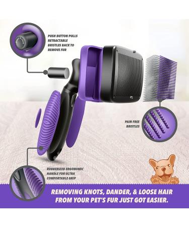 Ruff 'N Ruffus Self-Cleaning Slicker Brush | Pain-Free Bristles for Cats & Dogs | Reduces Shedding by 95% | Includes Free Nail Clipper & Comb - Buy Online on GoSupps.com