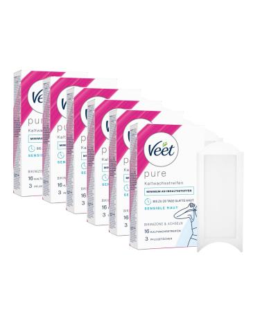 Cold wax strips 6 Pack bikini and armpits for simple hair removal even with very short hair veet cold wax strips bikini & armpits 6x16 pieces