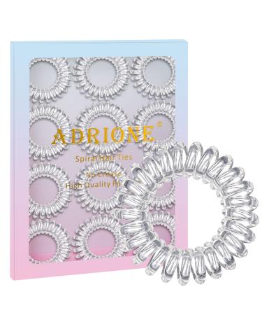 ADRIONE Clear Hair Ties No Damage 12 Pack Clear Hair Elastics Hair Bands Pain Free Clear Ponytail Elastics Clear Hair Ties for Thick Curly Hair Clear Spiral Hair Ties Clear Elastic Hair Ties