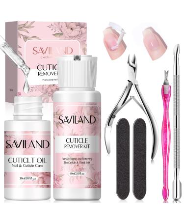 Saviland Cuticle Remover and Cuticle Oil Kit  Nail Care Kit with Cuticle Remover Liquid & Cuticle Oil Cuticle Trimmer for Cuticle Softener & Moisturize Manicure Kit for Nail Salon Home Use B-60ml Cuticle Remover&30ml Cuticle Oil