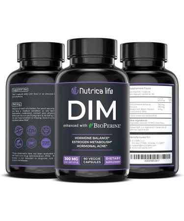 Nutrica Life DIM Supplement 300mg with Broccoli & BioPerine - Hormone Balance Support for Women & Men - Menopause Relief & Acne Control - 90 Vegan Caps - Buy Online on GoSupps.com