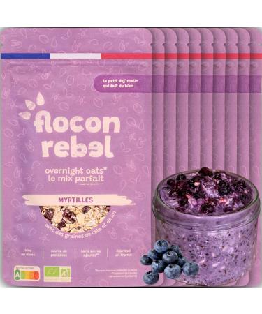 FLOCON REBEL Overnight Oats | Myrtilles 10 Petits D jeuners Sains et Rapides | Porridge Froid | Flocons d Avoine | Riche en Fibres Source de Prot ines Bio Sans Sucre Ajout - 10x45g Myrtilles 45 g (Lot de 10)