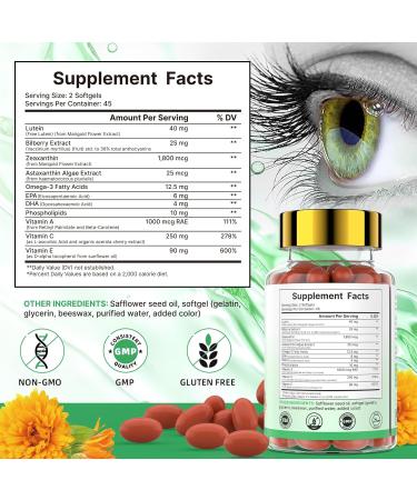Lutein and Zeaxanthin Supplement Lutein Eyes Vitamins Support Vision Clarity Macular Health Dry Eye Comfort Blue Light with Bilberry Extract Omega 3 Zinc and Vitamins C & E for Adults - Buy Online on GoSupps.com