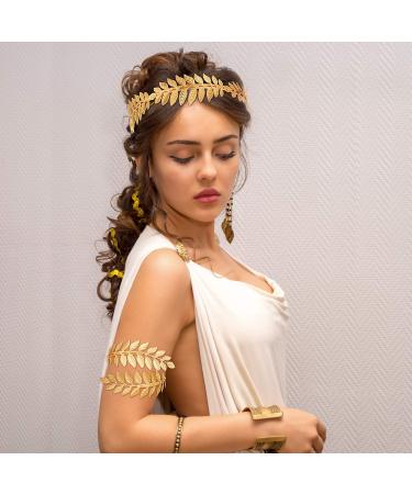 15-Piece Greek Goddess Costume Set: Golden Leaves Bridal Crown, Pearl Earrings, Hair Pins - Classic Style - Buy Online on GoSupps.com