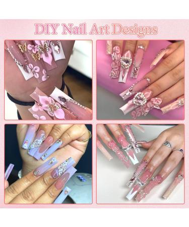 BELICEY 1000PCS 3D Nail Charms - Cute Butterfly Bow Star Heart & Moon Designs for Nail Art DIY - Includes Picker Pencil & Tweezer - Pink & White Flower Collection - Buy Online on GoSupps.com