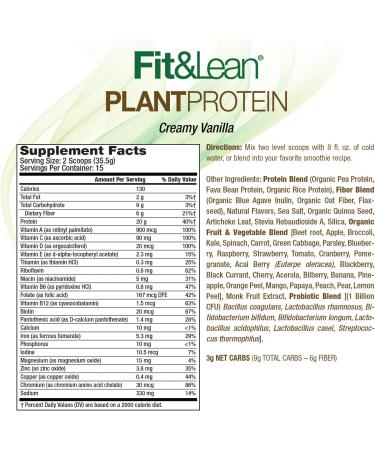 Fit & Lean Vanilla Plant Protein Meal Replacement Powder 18.72 oz - Buy Online on GoSupps.com