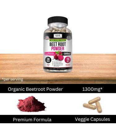 Kaya Naturals Premium Organic Beet Root Powder - Beet Root Extract Non-GMO & Gluten-Free 1300mg Per Serving - 30 Count Veggie Capsules 30 Count (Pack of 1) - Buy Online on GoSupps.com