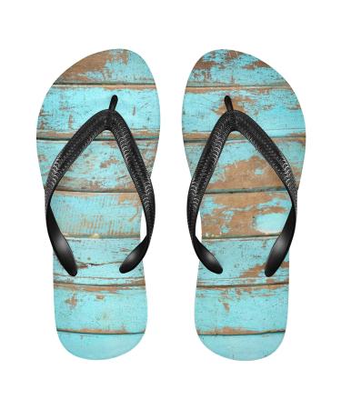 Mnsruu Vintage Blue Wooden Flip Flops Flip Flops Sandals Home Hotel Spa Bedroom Travel S for Men Women Small Multicolor