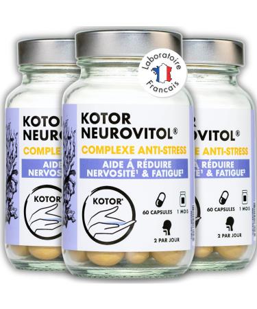 KOTOR NEUROVITOL | Anti-Stress & Anxiety | Relaxation | Lithothamm + Magnesium + Zinc + Vitamins B1, B2, B3, B5, B6, B9, B12 + Flaxseed Oil + Omega 3 | 60 Capsules | France