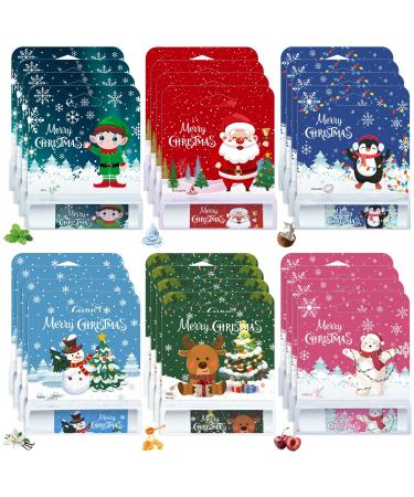 Kuabiz 24 Pcs Christmas Lip Balm Gifts Bulk Cute Stocking Goodie Bags Stuffers 6 Flavors Holiday Small Gifts Xmas Party Supplies Moisturizer Butter Care