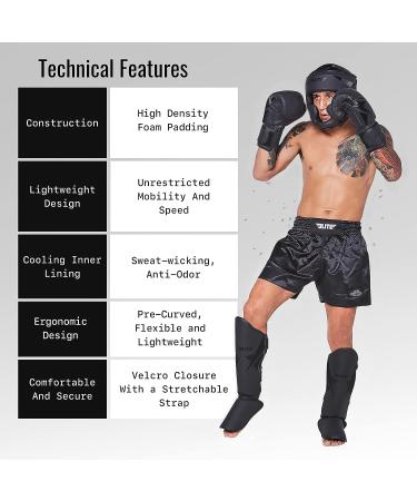 Elite Sports Muay Thai Shin Guards Kickboxing MMA Muay Thai Protective Shin Pad Leg Guards BLACK S-M - Buy Online on GoSupps.com
