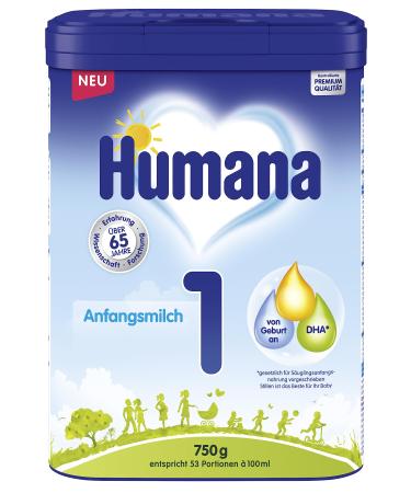 Humana initial milk 1 from birth milk powder for infant milk in addition to breast milk or as sole baby food initial food with DHA and only lactose 750 g