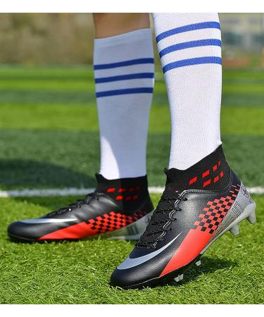 Qzzsmy Men's High-Top Soccer Cleats | Athletic Football Shoes for Outdoor & Indoor - Size 7.5 M1 (Black) - Buy Online on GoSupps.com