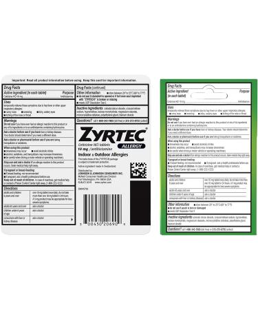 Zyrtec 24 Hour Allergy Relief Tablets - 10 mg Cetirizine HCl - Value Pack 90 ct + Travel Packs - Indoor & Outdoor Allergy Medicine - International Shipping Available - Buy Online on GoSupps.com