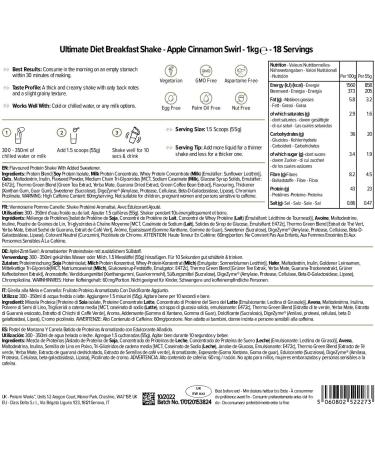 The Protein Works Ultimate Diet Breakfast Shake 1kg - Apple Cinnamon Swirl | Low Calorie, High Protein Breakfast | 18 Servings - Buy Online on GoSupps.com